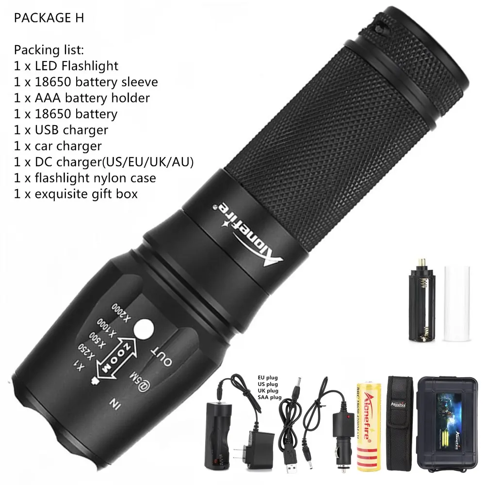 Package H AloneFire X800 CREE Мощный XP-L V6 T6 светодиодный фонарик с зумом 12 Вт супер яркий Troch Home work для 18650 26650 литий-ионный аккумулятор - Испускаемый цвет: Package H