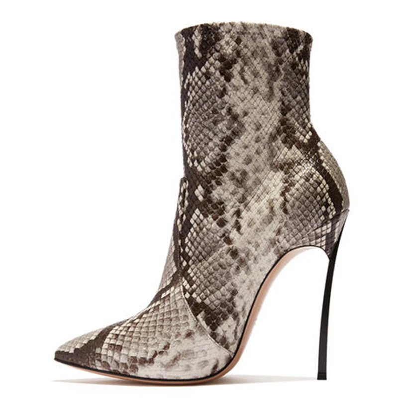 Женские вечерние тинки из змеиной кожи на шпильке с острым носком|Женские
