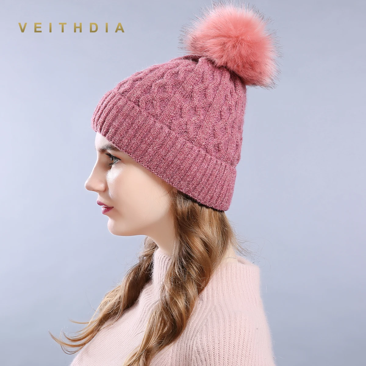 VEITHDIA высококачественные женские зимние шапки модная цепочка Тип меховая женская
