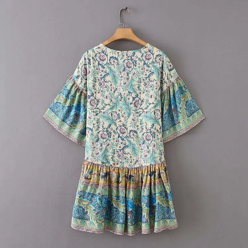 Женская мода цветочный в богемном стиле vestidos печати плиссированное платье