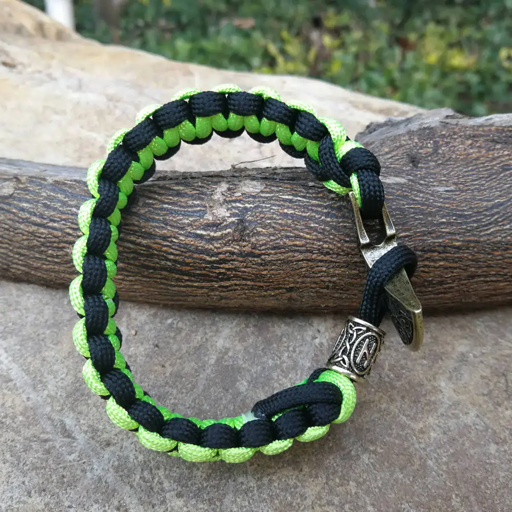 Браслет Paracord мужские бусы с рунами викингов топор талисман шарм Плетеный