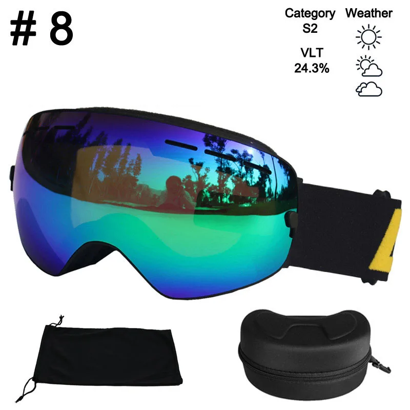 Color 8 With Box LOCLE CE сертификация лыжные очки противотуманные двухслойные UV400 большие Лыжные маски сноуборд очки лыжные очки - Цвет: Color 8 With Box