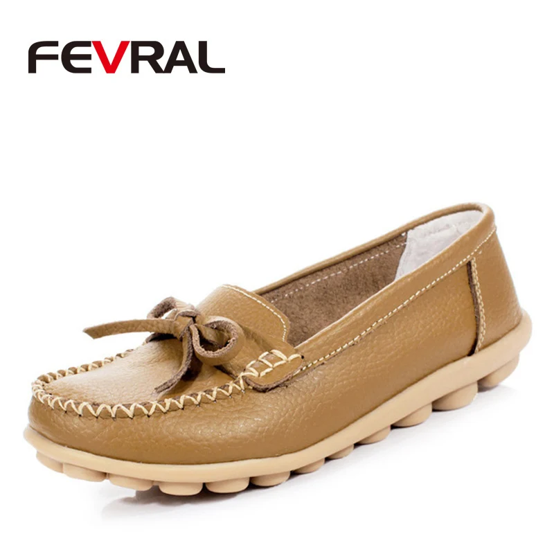 Khaki FEVRAL/Новинка; Лидер продаж; 7 цветов; женская обувь из натуральной кожи на плоской подошве; повседневные Мокасины; Лоферы для вождения; женская обувь; модная удобная обувь - Цвет: Khaki