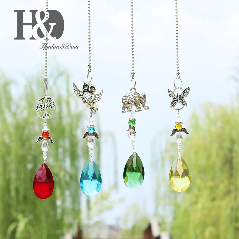 H& D набор из 4, Suncatcher кристалл Радуга чайник w/фигурка животного висячие орнамент для окна, домашний декор, украшение праздника