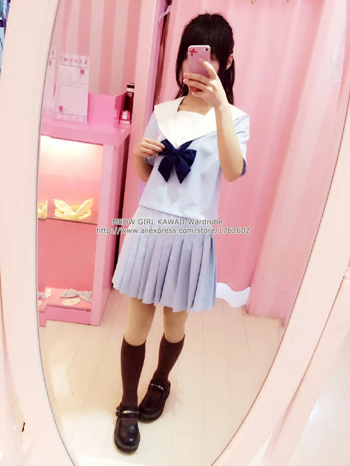 Kawaii Little Seal Theme Japan JK форменный костюм мягкая детская синяя блузка с матросским воротником рубашка+ плиссированная юбка лолита с бантом на шее