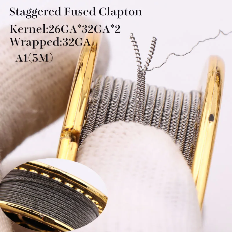staggered-fused-a1 XFKM 5 м/рулон нагревательный провод высокой плотности SS316L KA1 рамка штапельного плавленого Clapton катушка для электронной сигареты RDA RTA распылитель - Цвет: staggered-fused-a1