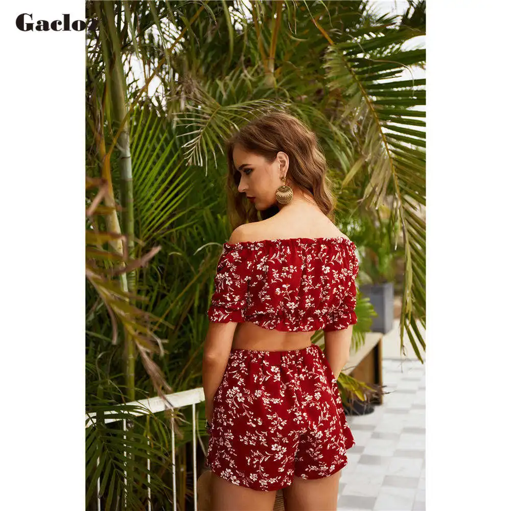 Gacloz Boho комплект из двух предметов женский летний укороченный топ топы и шорты