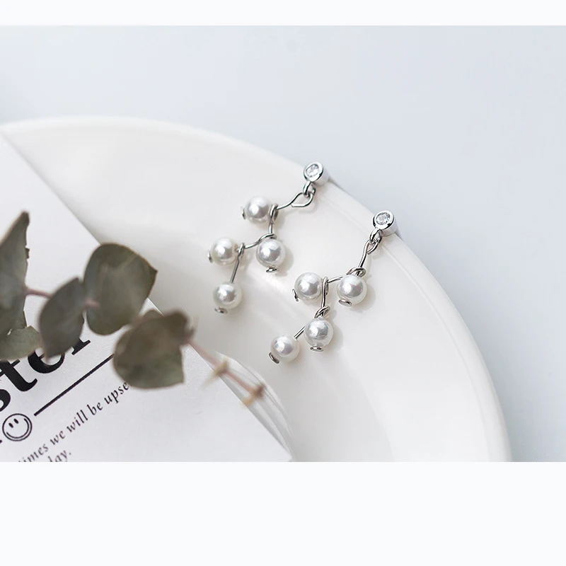 MloveAcc 100% 925 Sterling Silver Elegant Beauty White Pearl Drop Earrings Sparkling CZ Jewelry | Украшения и аксессуары