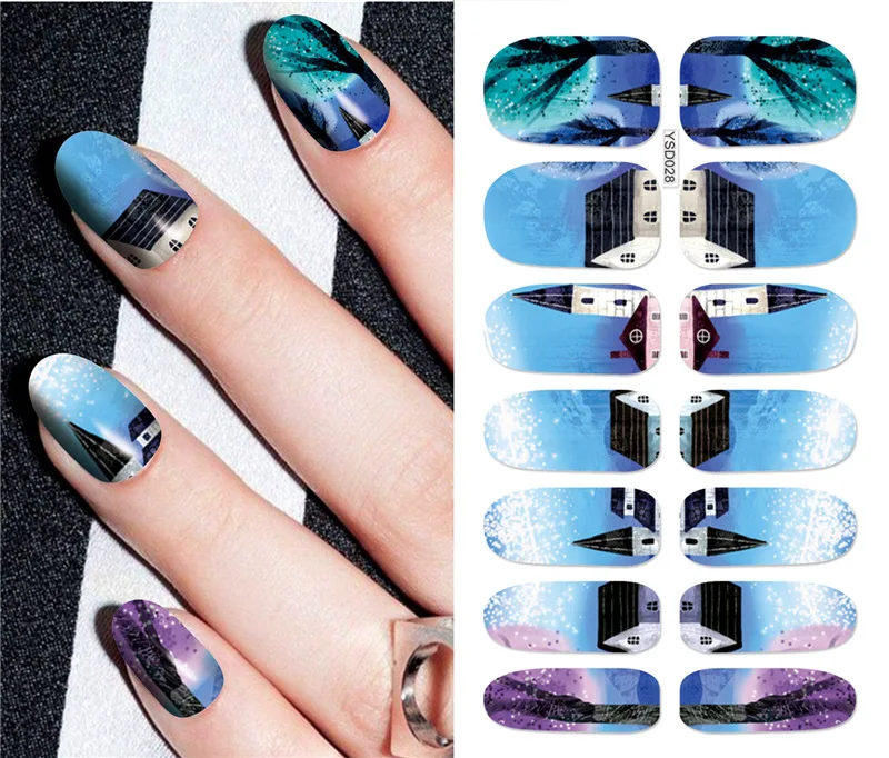 Наклейки для ногтей художественное украшение дерево домик небо слайдер клей