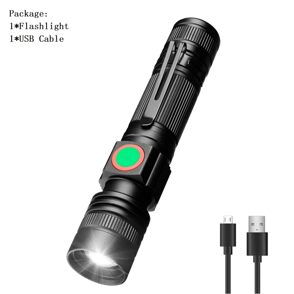 Without Battery Sanyi USB Перезаряжаемый светодиодный фонарик мощный XML T6 светодиодный 3 режима фонарь 18650 фонарь водонепроницаемый дизайн ручка висячая с зажимом - Emitting Color: Without Battery