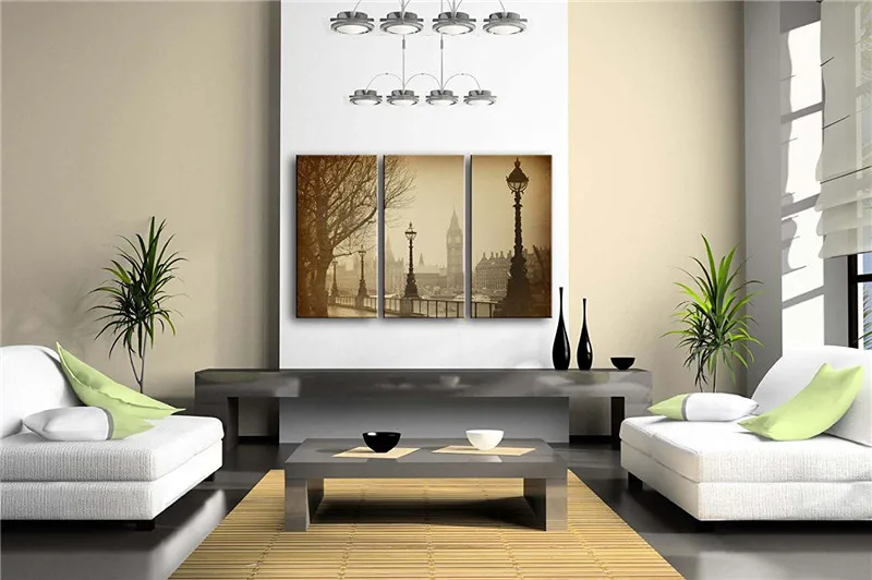 3 Панели Стены Искусство коричневый Винтаж ретро Биг Бен дома парадного в картина