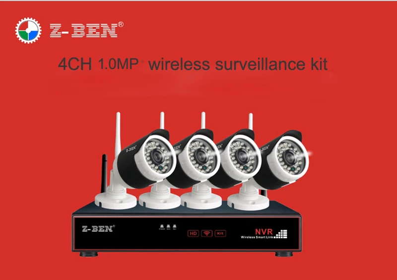 Z BEN ZB WK204 1.0MP 2 4G 4CH комплекты камера безопасности система набор беспроводная ip