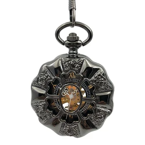Часы наручные мужские механические карманные, винтажные полые аналоговые скелетоны в стиле стимпанк, с римскими цифрами, с ручным заводом, в черном корпусе, подарок