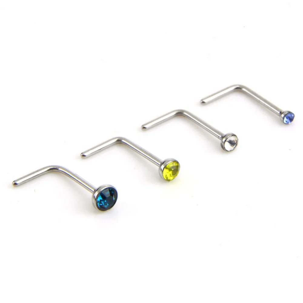 Кольцо для пирсинга носа 60 шт./компл. из нержавеющей стали с фианитами L образной