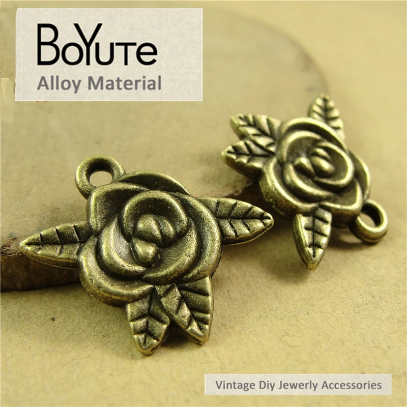 

BoYuTe (60 Pieces/Lot) 18*20MM Vintage Western Style Antique Bronze Plated Metal Flower Pendants for Diy Jewelry Makings