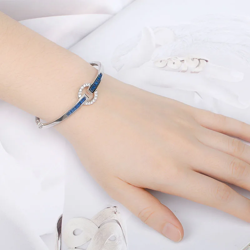 

2019 15mm Width diamater 17-18cm Rainbow Baguette Firework CZ Women Lady Gorgeous Luxury S925 Sterling Silver Bangle Bracelet