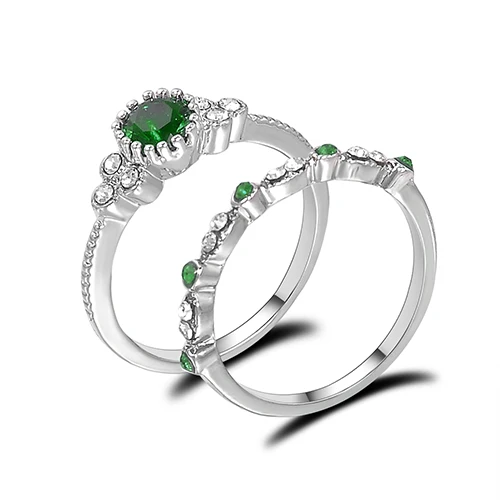 green 2 шт./компл. Новая мода с сине-зеленым камнем, обручальные кольца для женщин, стразы Обручение кольцо, ювелирное изделие, подарок Размеры 6-10 - Цвет основного камня: green