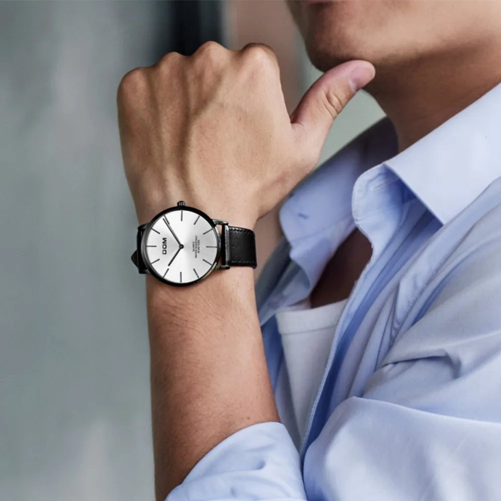 DOM мужские часы лучший бренд класса люкс Модные простые наручные мужской кожаный