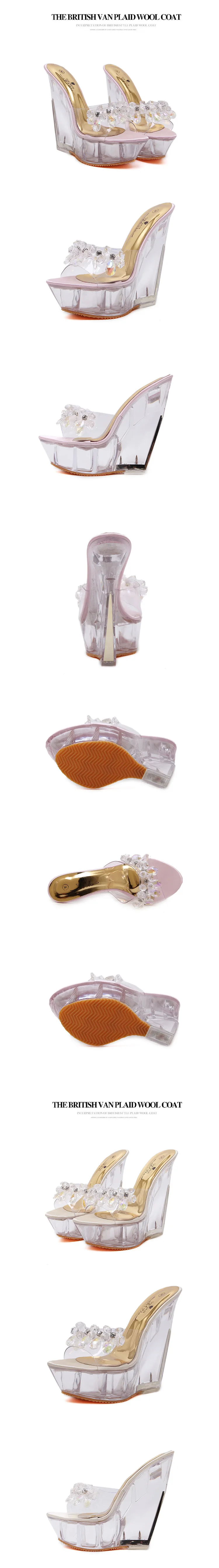 Large Size High Heel Big Pump Lady Female Plus 34-40 Summer Flower Platform Sexy Clear Pvc Strappy Sandal Night Shoe For Women
