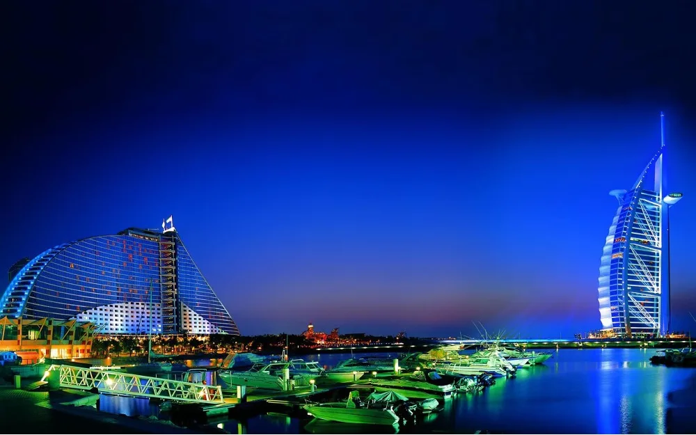 

Бесплатный заказной холщовый постер с пейзажем города Дубай красивые синие обои для ночного вида классические фотообои настенный стикер с ...