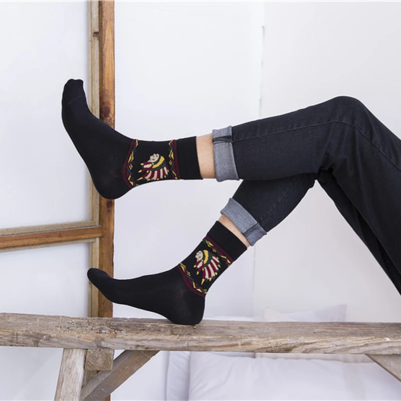 Винтажные мужские хлопковые носки Осень зима 2018 в стиле Харадзюку с принтом