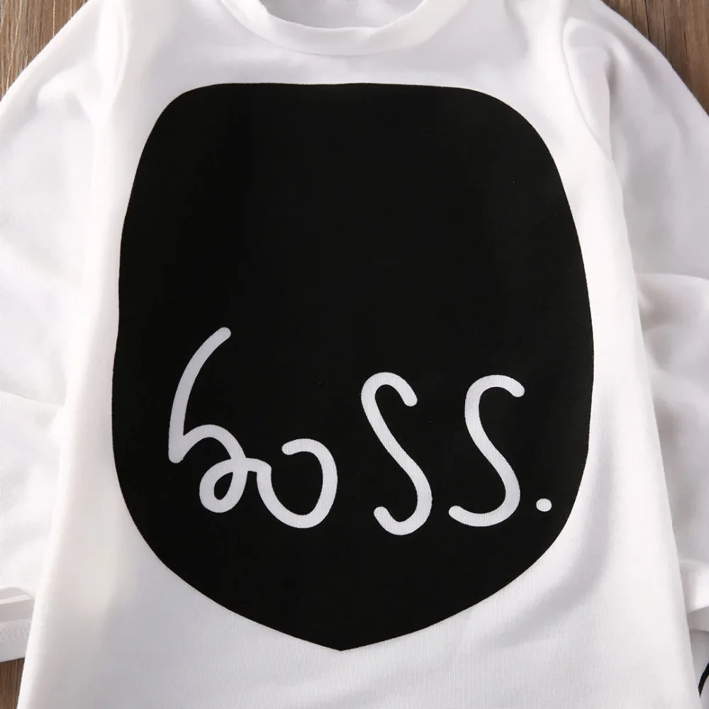 Комплект одежды для новорожденных мальчиков и девочек футболка с принтом Boss топ