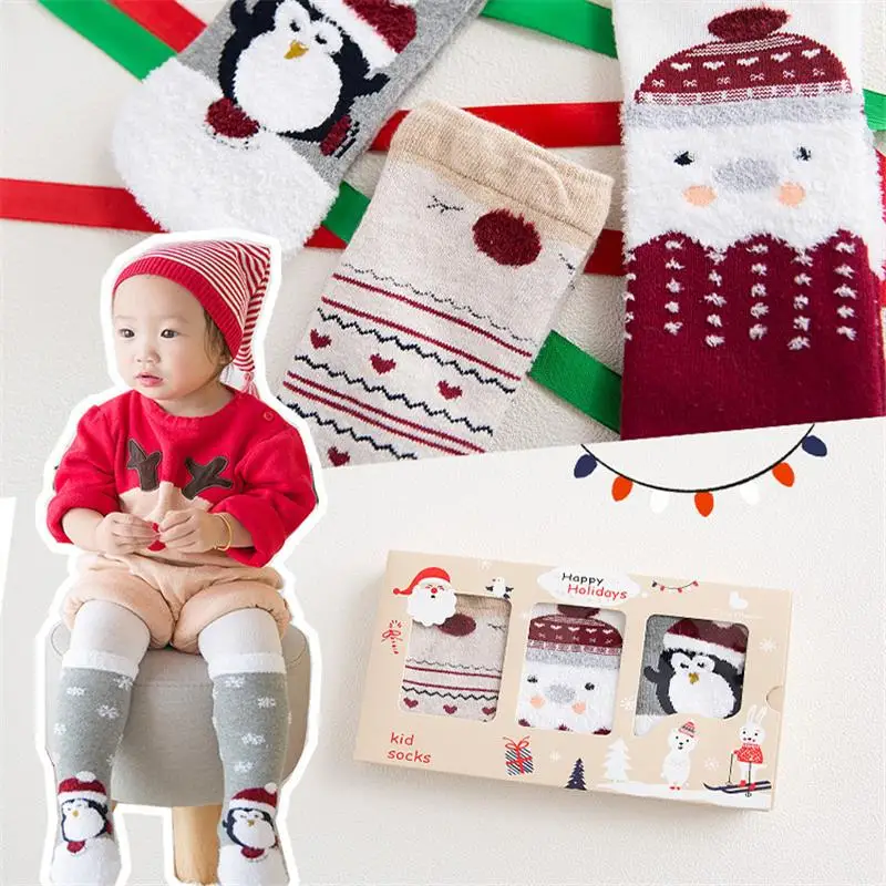 Toddlers Winter Super Soft Warm Cozy Fuzzy Santa Fleece-lined Christmas Gift Slipper Socks Cartoon Casual Blend Crew | Детская одежда и