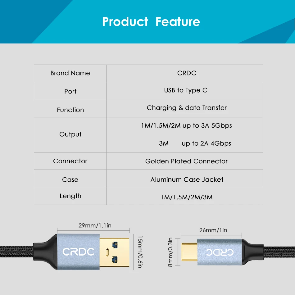 CRDC usb type-C кабель для Xiaomi Mi5 type-C Быстрая зарядка данных нейлон USB C/USB-C кабель для samsung Galaxy S8 Nexus 5X6 P и многое другое
