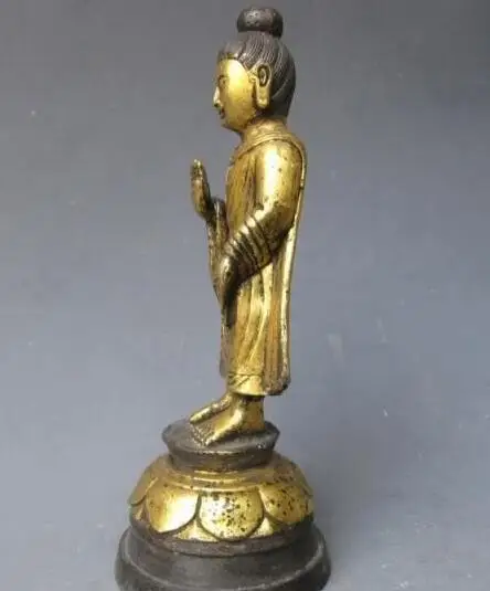 9.5&quotChina Buddhism Temple Old Bronze Gild Northern Wei Ru Lai Buddha Statue |