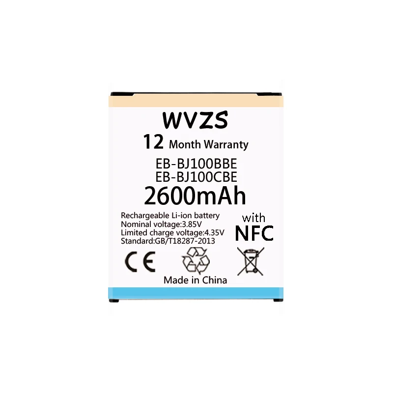 Wvzs 2600 мА/ч литий-ионный аккумулятор Батарея EB-BJ100CBE EB-BJ100BBE для Samsung Galaxy J1 (2015) J100 J100F/D