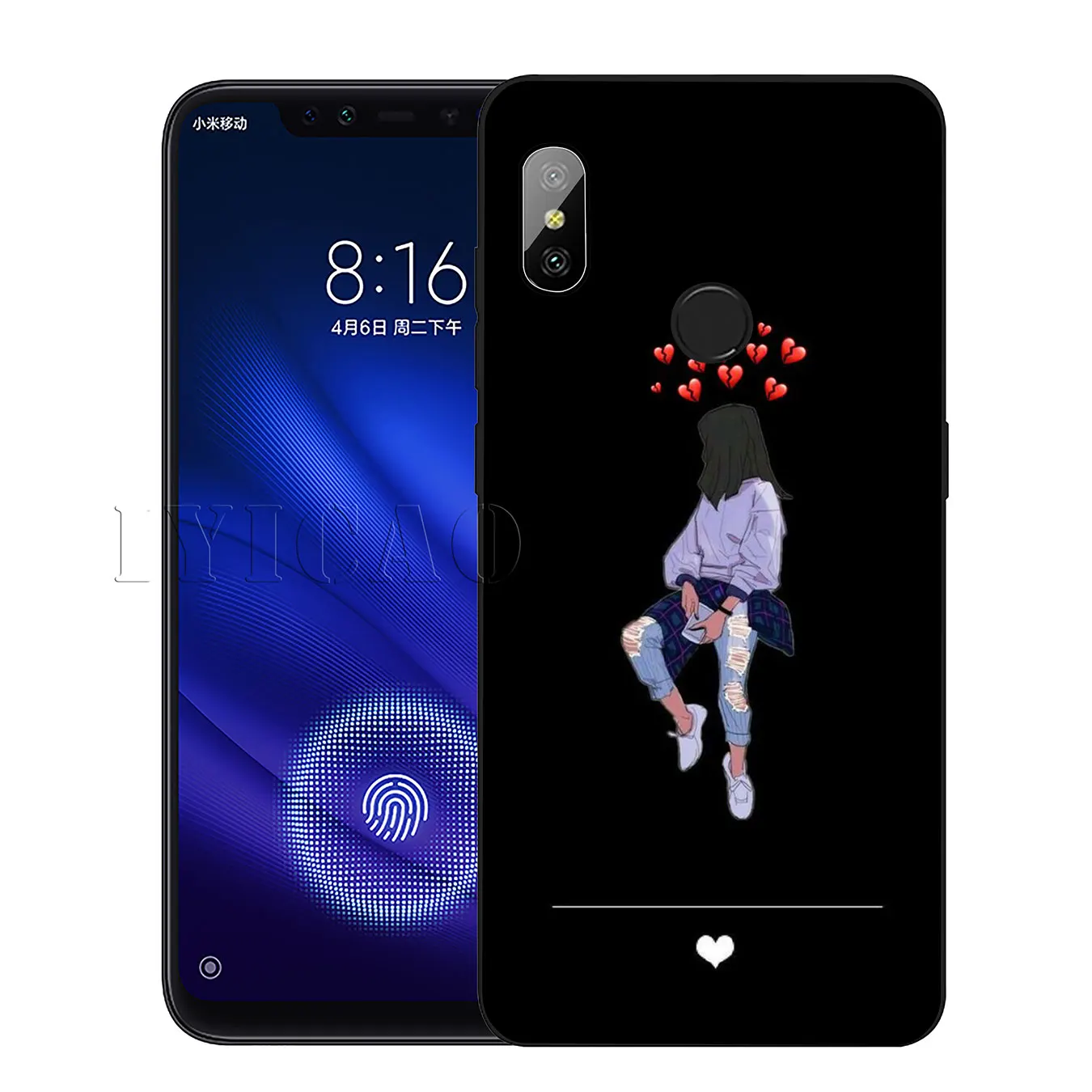 IYICAO Simple Love Heart Silicone Soft Case for Xiaomi Redmi 6A 5A Note 7 4 4X 5 Plus 6 Pro Black TPU Cover |