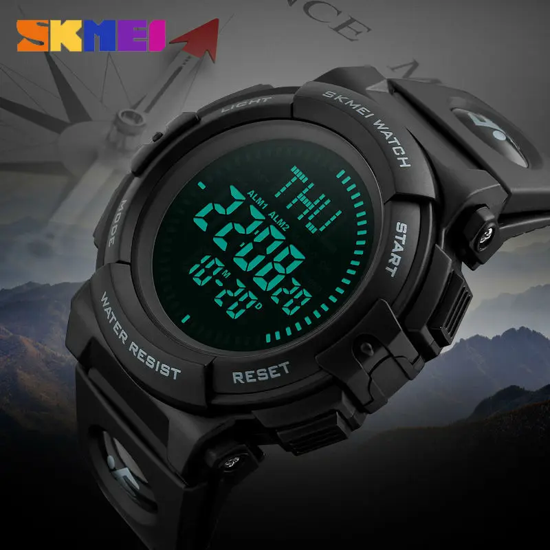 

SKMEI Outdoor Compass Digital watch Men Countdown Sports Watches Timekeeping LED Wristwatch Relogio Masculino Clock With 3 Alarm