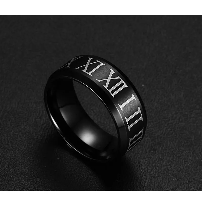 Vnox римскими цифрами черный кольцо из нержавеющей стали Cool Мужчины коктейльное