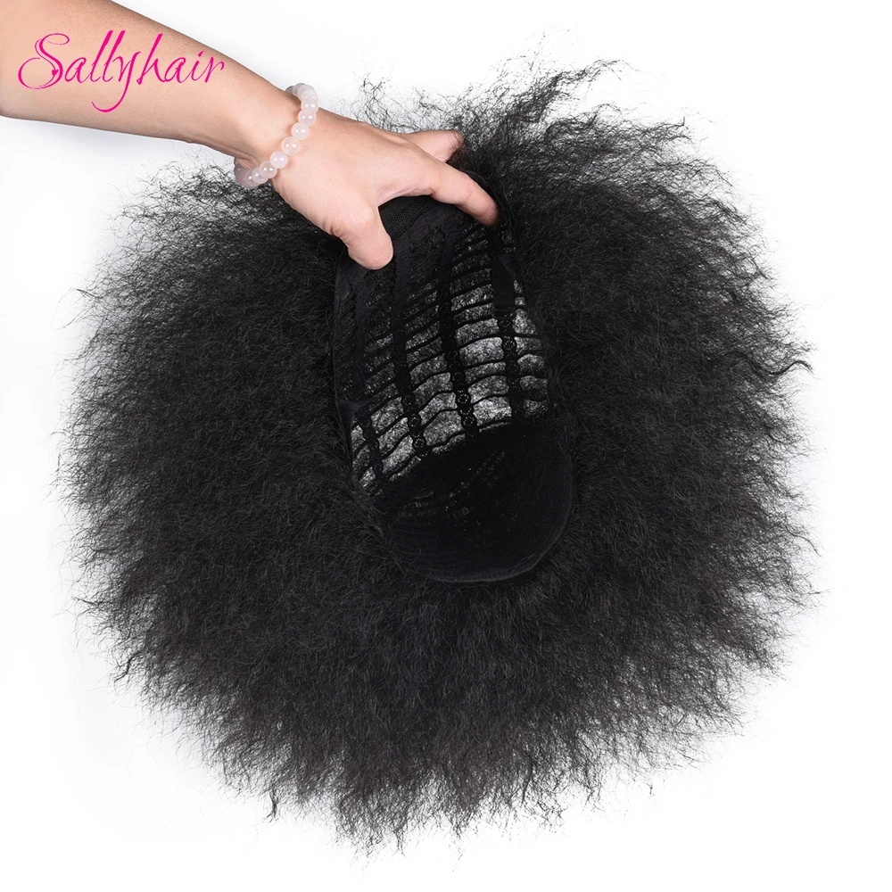Sallyhair афро курчавые кучерявые парики высокотемпературный синтетический женский парик натуральный черный цвет короткие американские парики средний размер