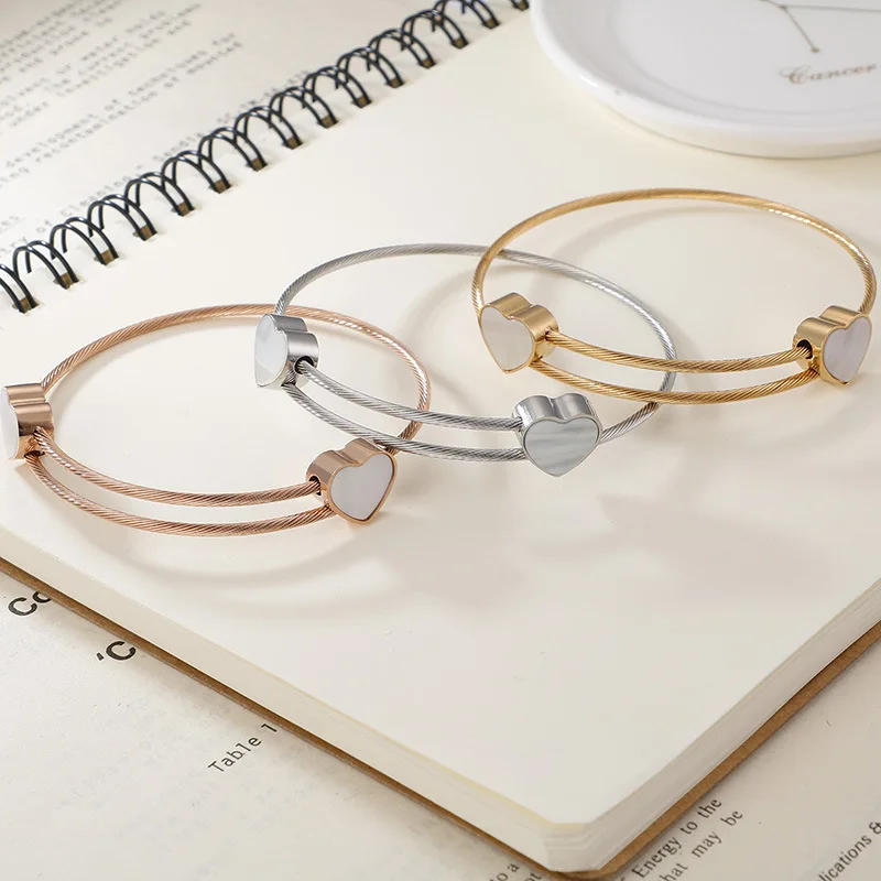 Модные и простые браслеты из нержавеющей стали с сердечком очаровательные