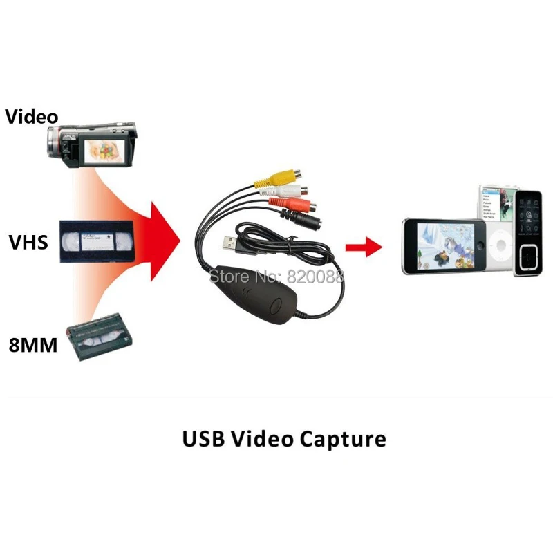 Новинка! USB 2 0 Video Grabber Регистраторы захвата аналогового видео с VHS DVD V8 hi8 в цифровой