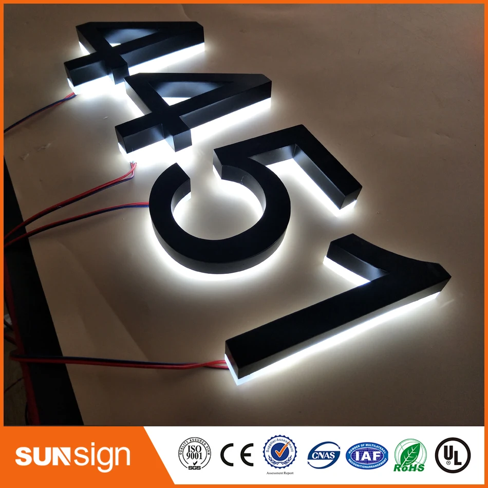 H 35cm Custom metal signs led backlit signs embossed metal letters and numbers
