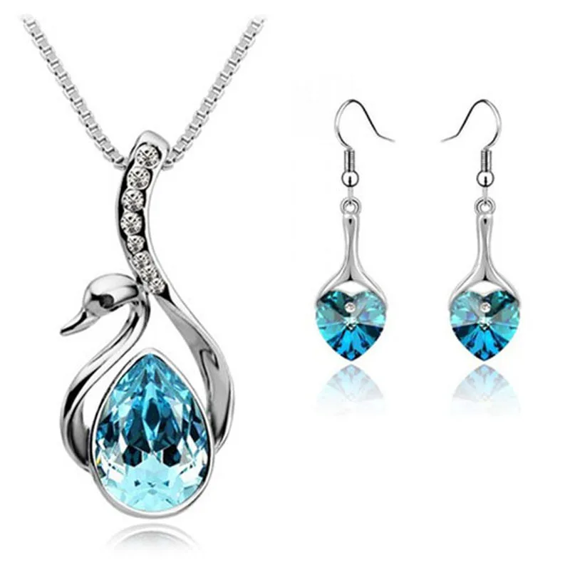 Весна 2014 оптовая продажа хрустальные Модные Ювелирные наборы Лебедь Подвески