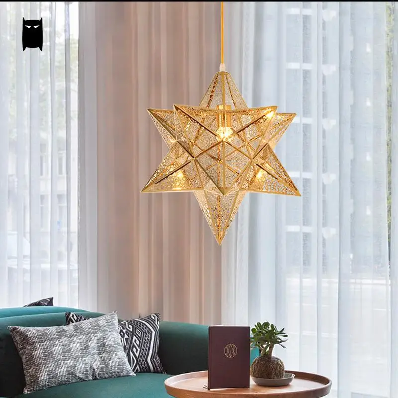 Подвесной светильник с золотым и железным геометрическим узором в форме звезды