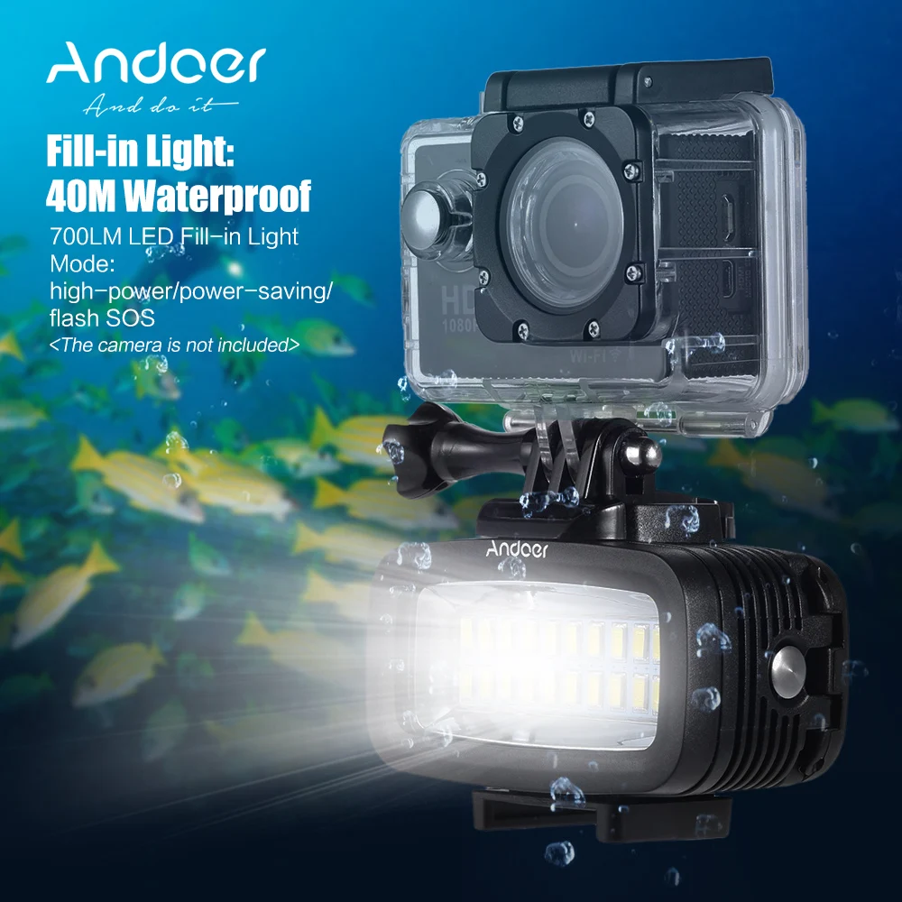Andoer High Power 700LM Diving Video Fill-in Light LED Lighting Lamp with Diffuser for GoPro SJCAM Xiaomi Yi Action Camera | Электроника