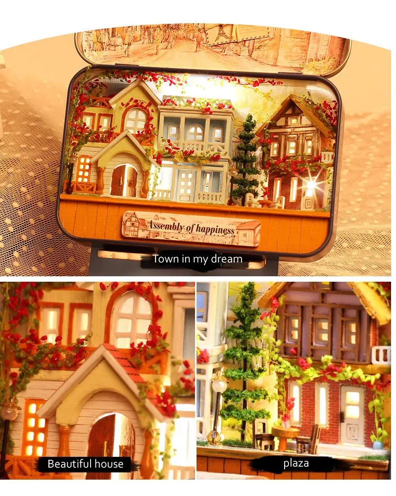 Миниатюрный Кукольный дом DIY деревянный кукольный домик коробка театр 3D кукольные домики наборы Модель Теплый светодиодный светильник для детей Рождественский подарок на день рождения