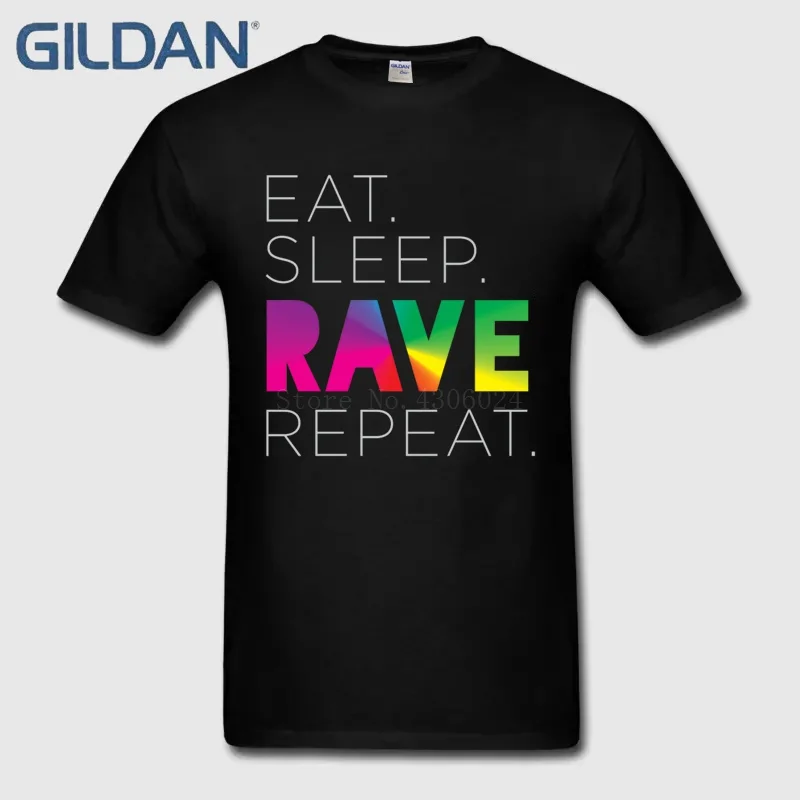 Футболка Для мужчин забавные Повседневное съесть. Сна. RAVE. Повторите. Большие