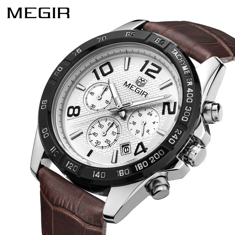 MEGIR часы для мужчин Relogio Masculino Топ Бренд роскошные кожаный Хронограф Кварцевые Erkek