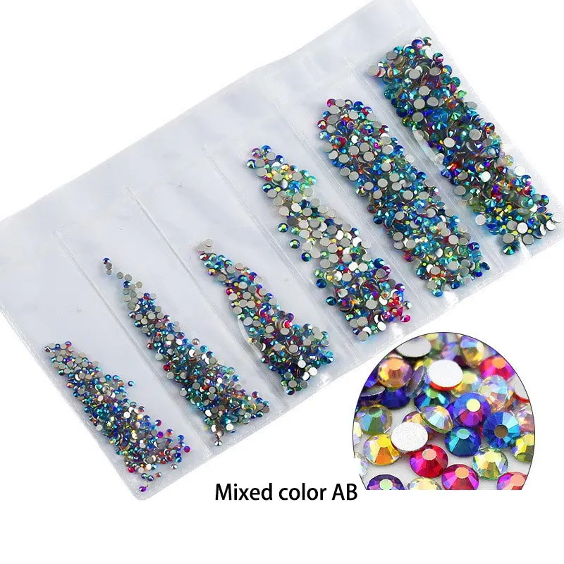 Mixed color AB Стразы с плоской задней стороной, стразы для костюма, клей на кристаллах, без горячей фиксации, SS4~ SS14, паяльник на Стразы, ожерелье из ткани, декор для ногтей - Цвет: Mixed color AB