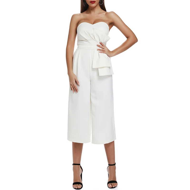 Max Spri 2019 New Women Fashion Office Lady Sexy Strapless Backless Ruffles Half Length Pant Party Club Bodycon Casual Jumpsuit | Женская