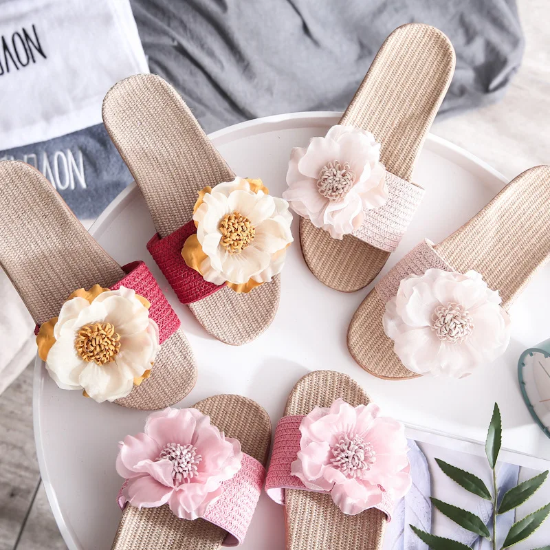 Летние Нескользящие женские домашние тапочки обувь с цветами мягкие дышащие