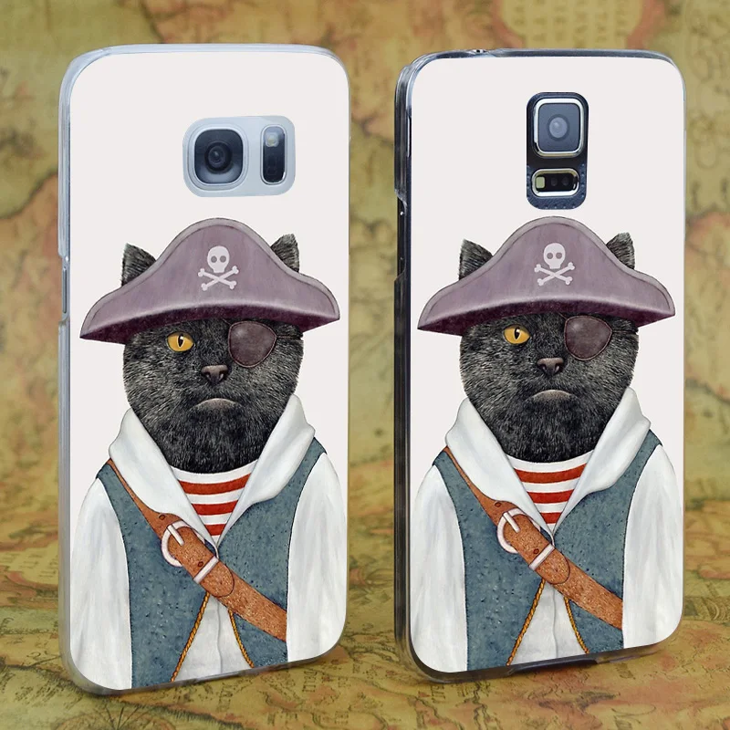 E0765 Pirate Cat Funny Transparent Hard PC Case Cover For Samsung Galaxy Note S 3 4 5 6 7 8 9 Mini Edge Plus |
