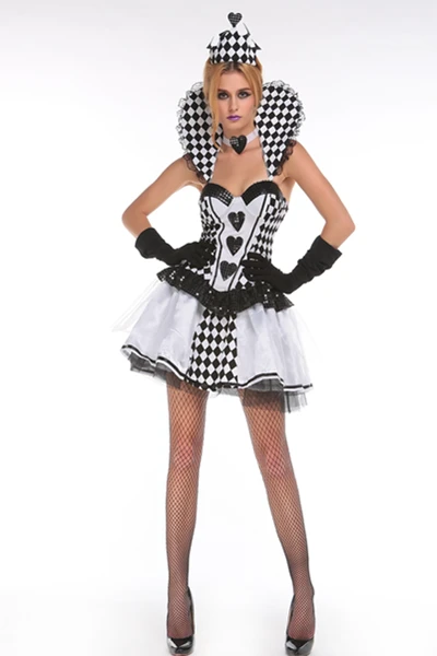 You Will Be The Queen Three-piece Black And White Heart Printed 2015 Adult Make Up Costumes Chess Costume L15268 | Тематическая