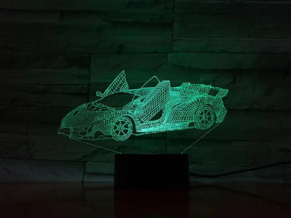 Гоночный спортивный автомобиль 3D лампа ночник Светодиодная USB многоцветные