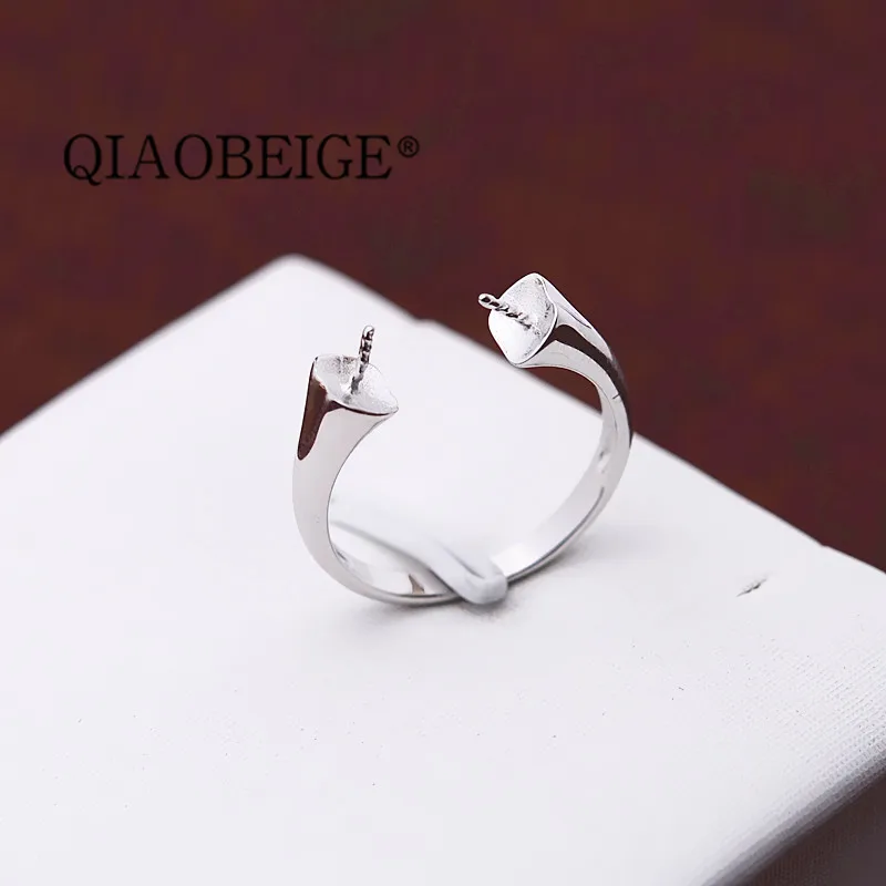 QIAOBEIGE модные и простые тонкие ювелирные изделия из стерлингового серебра 925 пробы Серебряное жемчужное кольцо для девочек два жемчуга установлен DIY аксессуар